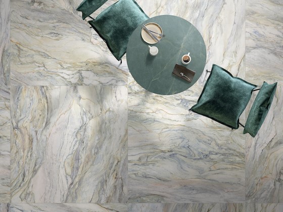 A natural marble look with subtle pops of colorful veins.